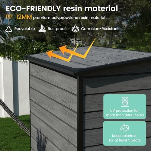 UDPATIO Outdoor Storage Shed 5x3 FT, Resin Garden Shed with Floor,Dark Grey - Image 3
