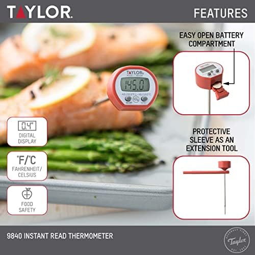Taylor Instant Read Digital Meat Food Grill BBQ Cooking Kitchen Thermometer, Comes with Pocket Sleeve Clip, Red - Image 2