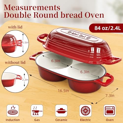 Enameled Cast Iron Dutch Oven Pot with Lid, Double Bread Loaf Pan - Image 2