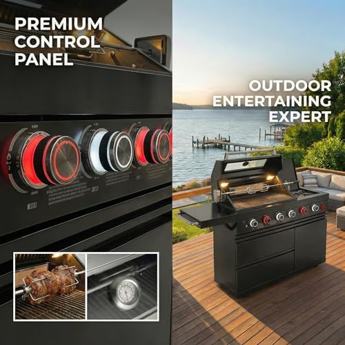 46" SS304 Gas Outdoor Kitchen Island, 6-Burner 75300 BTU Grill, Black - Image 4
