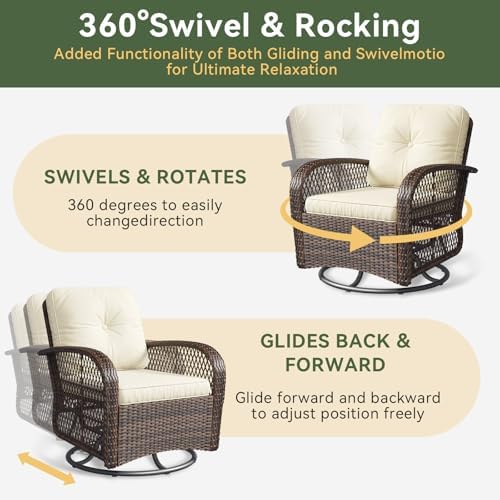 Aoxun 3 Pieces Patio Furniture Set, Patio Swivel Rocker Chairs Set of 2, Wicker Outdoor Bistro Set with Rocking Chair, Thickened Cushions and Table for Porch (Beige) - Image 3