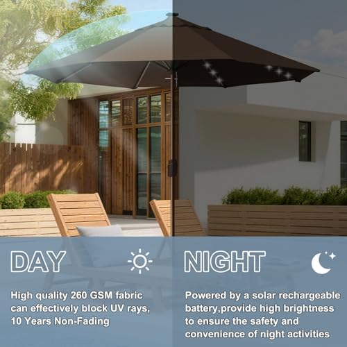 EliteShade USA 10-Year-Non-Fading 10ft Market Patio Umbrella, Commercial Grade Table Sun Umbrella with 80 Solar LED Lights, Crank Open, Windproof & UPF 50+ UV Protection for Garden, Deck, Pool, Backyard, No Tilt, Chestnut - Image 5