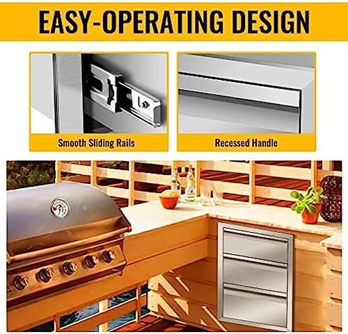 Outdoor Kitchen Drawers, Triple BBQ Drawers Stainless Steel Built-in Drawer For Outdoor Kitchen Island, Patio Grill Station,Three Drawers - Image 5