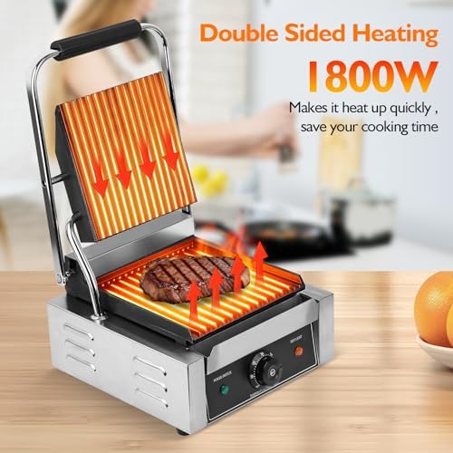 1800W Indoor Electric Grill & Double-Sided Griddle, 50-300°C Adjustable Temperature, 9.1x9.4" Non-Stick Surface for Grilling Steak, BBQ, Sandwiches & Panini, Commercial & Home Kitchen Use - Image 4