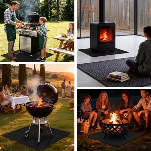 FLASLD Heavy-Duty Under Grill Mat 59inch Square Fire Pit Mat,3 Layers Fireproof Waterproof Grill Pads Protect for Deck,Patio,Outdoor Charcoal,Smokers,Wood Floor,Indoor Black Fireplace Mat Reusable - Image 6