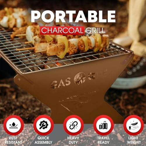 GasOne 15” Portable Charcoal Grill – Foldable BBQ Grill – Camping Grills for Backyard, Bonfire, Patio – Heavy-Duty Portable Fire Pit – Camp Cooking Gear, Brown - Image 3