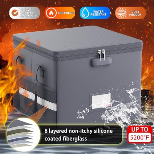 ENGPOW 5200°F File Box Fireproof Document Box with Lock,Heat Insulated Collapsible File Storage Organizer Box with Handle,Portable Home Office File Cabinet for Hanging Letter/Legal Size Folder, Gray - Image 3