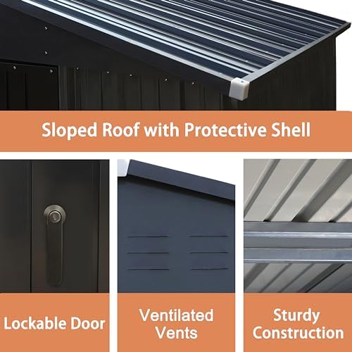 VEIKOU 8x10FT Outdoor Storage Shed with Thickened Galvanized Steel, Metal Storage Shed with Lockable Door & Air Vents, Garden Tool Metal Shed for Patio Garage Yard, Gray - Image 6
