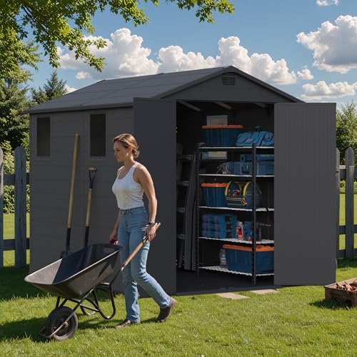 Greesum 6x8FT Plastic Outdoor Storage Shed with Floor, Dark Gray - Image 6