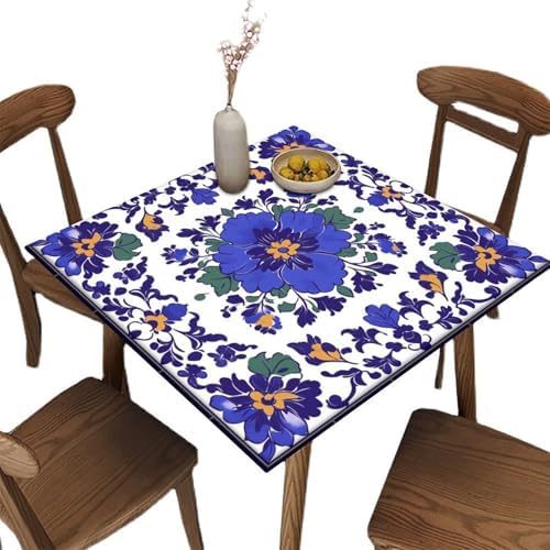Tablecloth for Card Table Size, Mexican Talavera Pattern Printed on Fade Resistant Elastic Table Cover, Use for Kitchen Balcony Cafe Dining, Fit for 24" x 24" Square Tables by JRBSZMI2