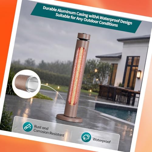 Patio Heater for Outdoor 1500W 8 Heat Levels 8H Timers Oscillation Carbon Fiber Heating Tip-Over&Overheat Protection Waterproof Electric Infrared Heater with Remote Brown - Image 6