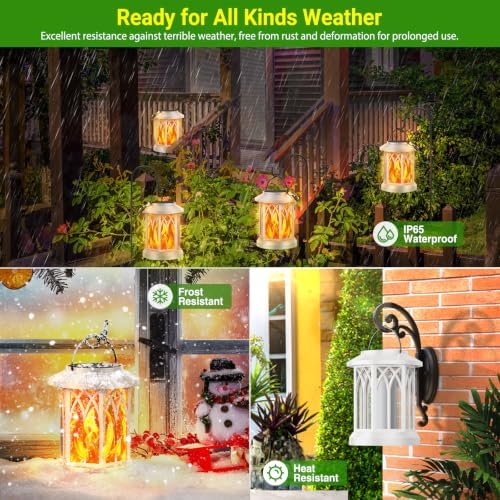 KOOPER 4 Pack Solar Lantern Outdoor Lights, Upgraded Flickering Flame Solar Lanterns Lights Outdoor Waterproof, Hanging Lantern Decorative, Solar Powered Lanterns for Yard Patio Garden Decor (White) - Image 2