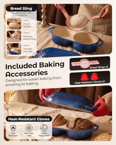 Mini Double Dutch Oven for Sourdough, Enameled Cast Iron Bread Pan, Blue - Image 7