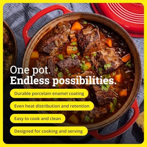 Lodge Essential Enamel Cast Iron Dutch Oven, 4.5 Quart, Solid Red - Image 2