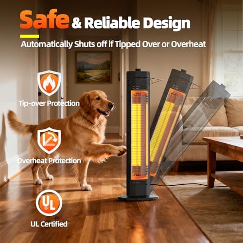 Outdoor Electric Patio Heater, Haimmy 34- inch Outdoor Electric Patio Heater, 1500W Instant Heating, 3 Heat Levels, Tip-Over & Overheat Protection, IPX5 Waterproof Tower Space Heater - Image 6