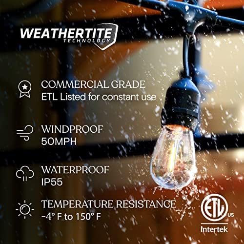 Brightech Ambience Pro LED String Lights - 48 Ft Commercial Grade Patio Lights Outdoor Waterproof - Heavy Duty Porch String Lights for Backyard, Christmas - Dimmable Vintage Edison 1W 15 Bulbs, - Image 2