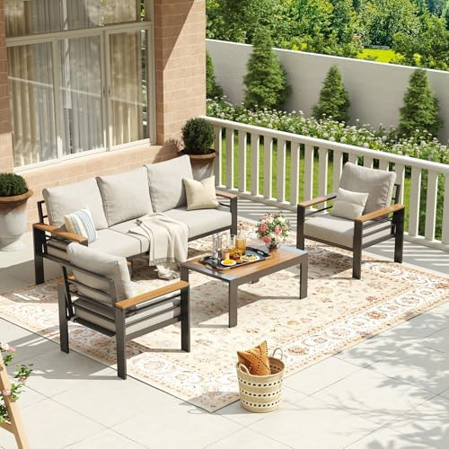 Aoxun Aluminum Patio Furniture Set 5 Seats, Grey - Image 4
