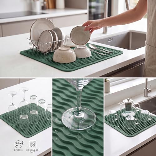 MicoYang Silicone Dish Drying Mat for Multiple Usage,Easy clean,Eco-friendly,Heat-resistant Silicone Mat for Kitchen Counter or Sink,Refrigerator or Drawer liner Green M 12 inches x 12 inches - Image 4
