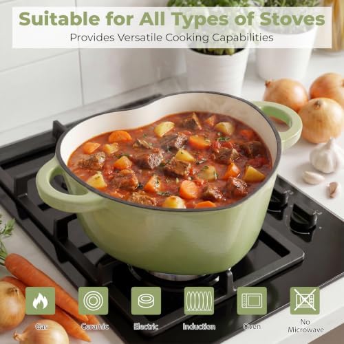 Heart Shaped Dutch Oven 2 Qt, Enameled Cast Iron Pot (Green) - Image 4