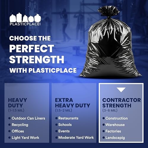 Plasticplace Contractor Trash Bags 42 Gallon 3.0 Mil Rolls Black Heavy Duty Garbage Bag 33.6” x 47.6” (32 Count) - Image 6