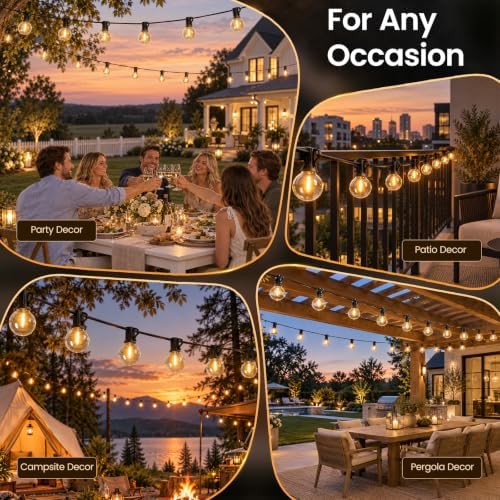 RTTY 100FT Outdoor String Lights, Waterproof 50+2 LED Bulbs Patio Light - Image 6