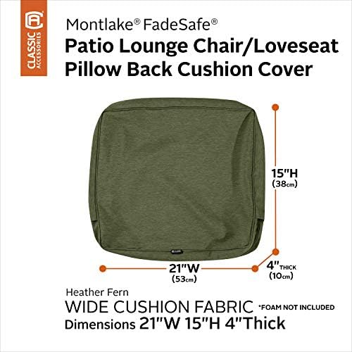 Classic Accessories Montlake FadeSafe Water-Resistant Patio Lounge Back Cushion Cover, 21 x 15 x 4 Inch, Heather Fern, Patio Furniture Cushion Covers - Image 2