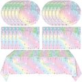 41Pcs Pastel Birthday Decorations Pastel Rainbow Tableware Set Disposable Paper Plates,Napkins,Tablecloth丨Rainbow Birthday Decorations for Girls,Baby Shower,Bridal Wedding Party Supplies,Serve 20 by Mainivo