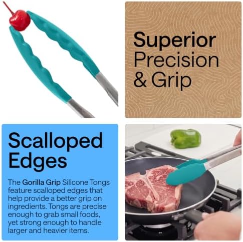 GORILLA GRIP Stainless Steel Kitchen Tongs for Cooking, 2 PK, Turquoise - Image 3