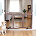ZJSF Freestanding Dog Fence Indoor, Foldable Dog Gate for Doorways, Stairs or Hallways, Sturdy Wood Extra Wide Pet Gate with Support Feet for The House, Brown, 24 "Height-3 Panels by ZJSF