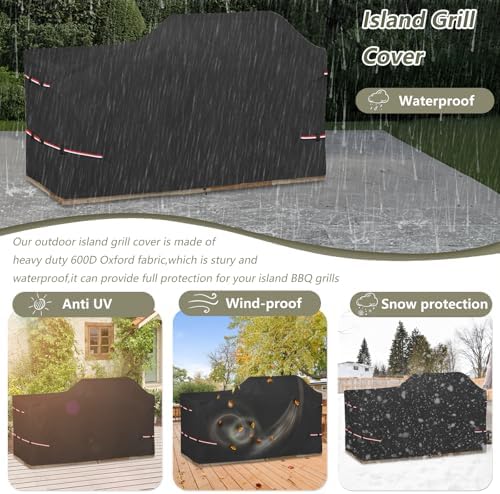 Bitubi 98 Inch Island Grill Cover - Resistant Cover for Island with Left/Right Grill Head,600D Heavy Duty Waterproof All Weather Protection Outdoor Cover,Black - Image 5