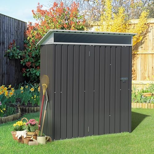 Vongrasig 5 x 3 x 6 FT Outdoor Storage Shed Clearance, Metal Garden Shed with Large Window and Lockable Door, Anti-Corrosion Waterproof Tool Shed for Backyard Patio, Lawn (Dark Gray) by Vongrasig