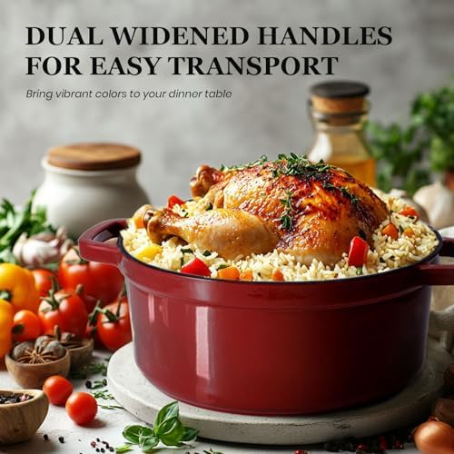 Overmont Enameled Cast Iron Dutch Oven - 5QT Pot with Lid Recipe Potholders - Image 3
