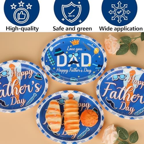 Qyeahkj 50 PCS Father's Day Oval Paper Plates Large 11” Disposable Happy Father's Day Party Decorations Love You Dad Supplies Favor for Papa Daddy's Grilling Gifts Party Tableware Set - Image 3