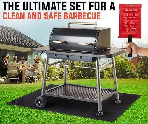 Under Grill Fire Pit Mats for Outdoor Grill Deck Protector - Black Under BBQ Grill Mat w/Fire Blanket & Corner Weights, Double-Sided Fireproof Design, Heat Resistance Up to 2000°F (40x60) - Image 7