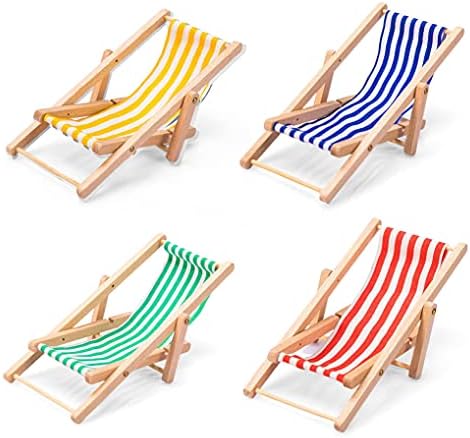 Dollhouse Miniature Furniture Accessories Foldable Wooden Beach Chair Mini Longue Deck Chair Doll House Ornament Kits for DIY Fairy Garden Dollhouse Decoration - Pack of 4 by LynKaye
