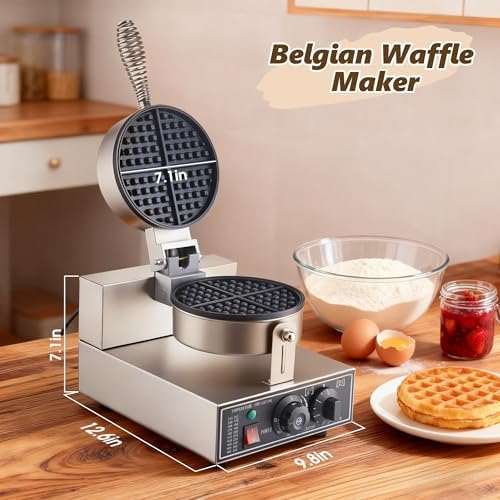 Commercial Waffle Maker, 1200W Waffle Iron, Professional Waffle Baker Machine with Temp and Time Control, Non-Stick Baking Pan Stainless Steel for Restaurant Bakeries Kitchen Home - Image 2