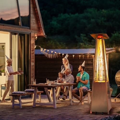 Flame Pyramid Pool Heater, Stainless Steel Triple Safety Protection Patio Heater with Patio Cover, Warm Glass Tube Portable Heater with Durable Wheels-Stainless Steel Color - Image 3