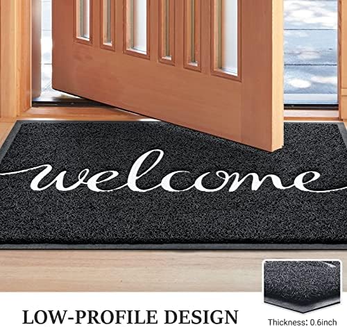 Door Mat, Welcome Mat Low Profile Floor Mat Front Doormat Indoor and Outdoor Doormat Non Slip Rugs for Entryway, Patio, High Traffic Areas (32"x20", Black-Welcome) - Image 4