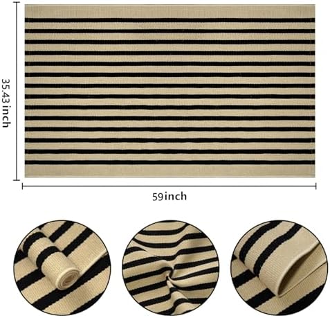 BUAGETUP Washable Outdoor Rug 3'x5'Black and Tan Striped Porch Rug Area Rug - Image 2