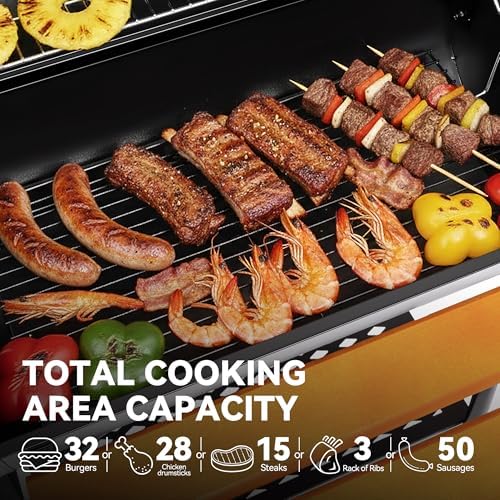 Royal Gourmet 30-Inch Charcoal Grill with Offset Smoker, Wood-Painted Table - Image 5