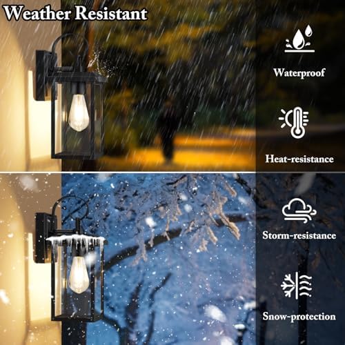 BesLowe 2-Pack 15” Outdoor Wall Light Fixtures, Black Modern Porch Sconces - Image 2