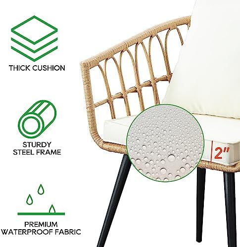 PORWEY 3 Piece Patio Bistro Set, Outdoor Wicker Balcony Furniture Sets - Image 3