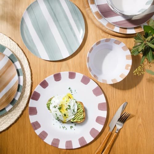 Gibson Home Cottage Stripes 12-Piece Melamine Plates and Bowls Dinnerware Set - Outdoor, Camping, & Everyday Use - Assorted Colors - Image 5