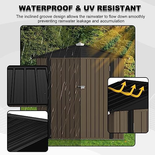 JUMMICO Metal Outdoor Storage Shed, 6 x 4 FT, Brown - Image 4