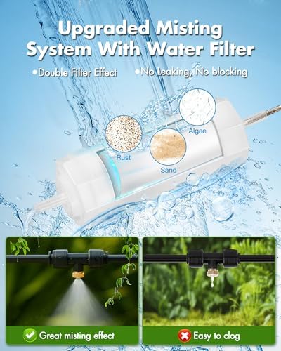Misters for Outside Patio with Water Filter - 80Ft(24.5M) Misting System Line 30 Brass Mist Nozzles Brass Adapter(3/4") Patio Misters for Cooling Outdoor Greenhouse Backyard Porch Garden Party Pool - Image 3