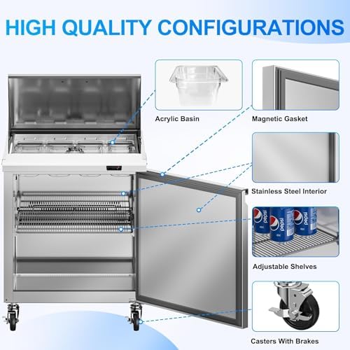 Rockitch 29" W Commercial Sandwich Prep Table Refrigerator 7.6 Cu.ft 12 Pan - Image 3