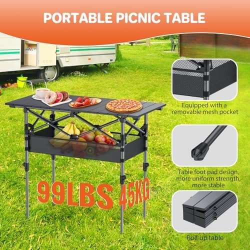 Folding Camping Table(L32.3''xW15.7''), 2 Adjustable Heights 17.3''/27.6'' - Image 3