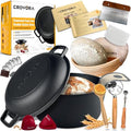 Crovora Pre-Seasoned Cast Iron Dutch Oven for Bread Baking with Skillet Lid - Incl. Sourdough Bread Baking Supplies like Banneton Bread Proofing Basket, 5QT Cast Iron Bread Pan, Bread Oven by Crovora