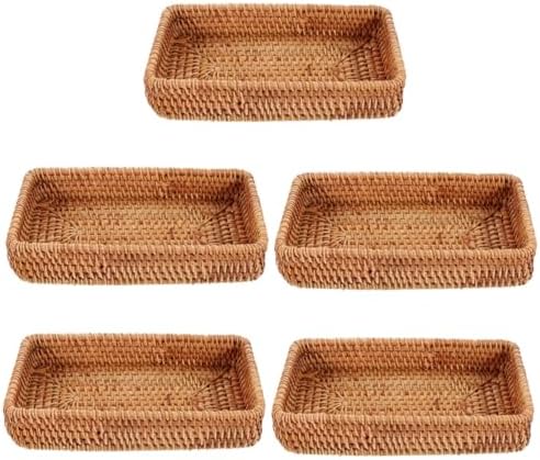 MAGICLULU 5pcs Rattan Storage Basket for Bread and Fruits Rustic Woven Organizer for Sundries for Picnics Weddings and Home Decor Craftsmanship Neat Edges by MAGICLULU