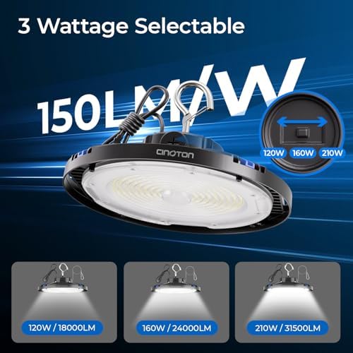 CINOTON 210W 31500LM UFO LED High Bay Shop Lights, 5000K, ETL Listed 4 Pack - Image 5